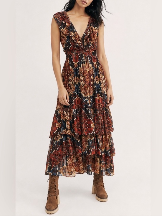 Free People Dresses & Skirts - Free People ‘Wear it Out’ tiered ruffle maxi dress boho side zip 6